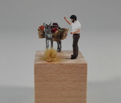 vegetable seller with donkey μαναβης με γάιδαρο μινιατουρα